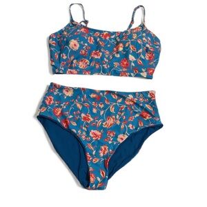 NWOT Floral Print 2 Piece Bikini Swim Set From Amazon Size L Reversible Bottoms